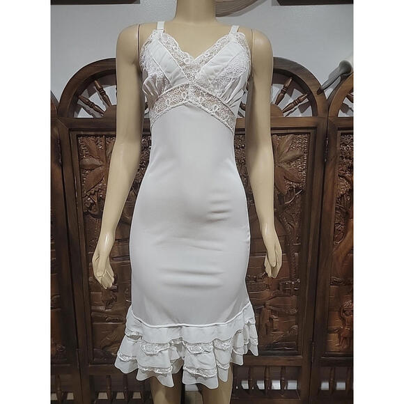 RARE Vintage Powers Model Peignoir Nightgown White 34/XS Nylon Tricot sheer #Z